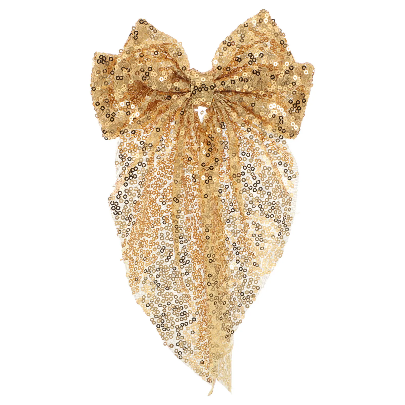 ゴールドのスパンコールのリボンヘアクリップ、大きなキラキラヘアピン、女性用、特別な機会のためのファッショナブルなヘアアクセサリー、エレガントなアップスタイル