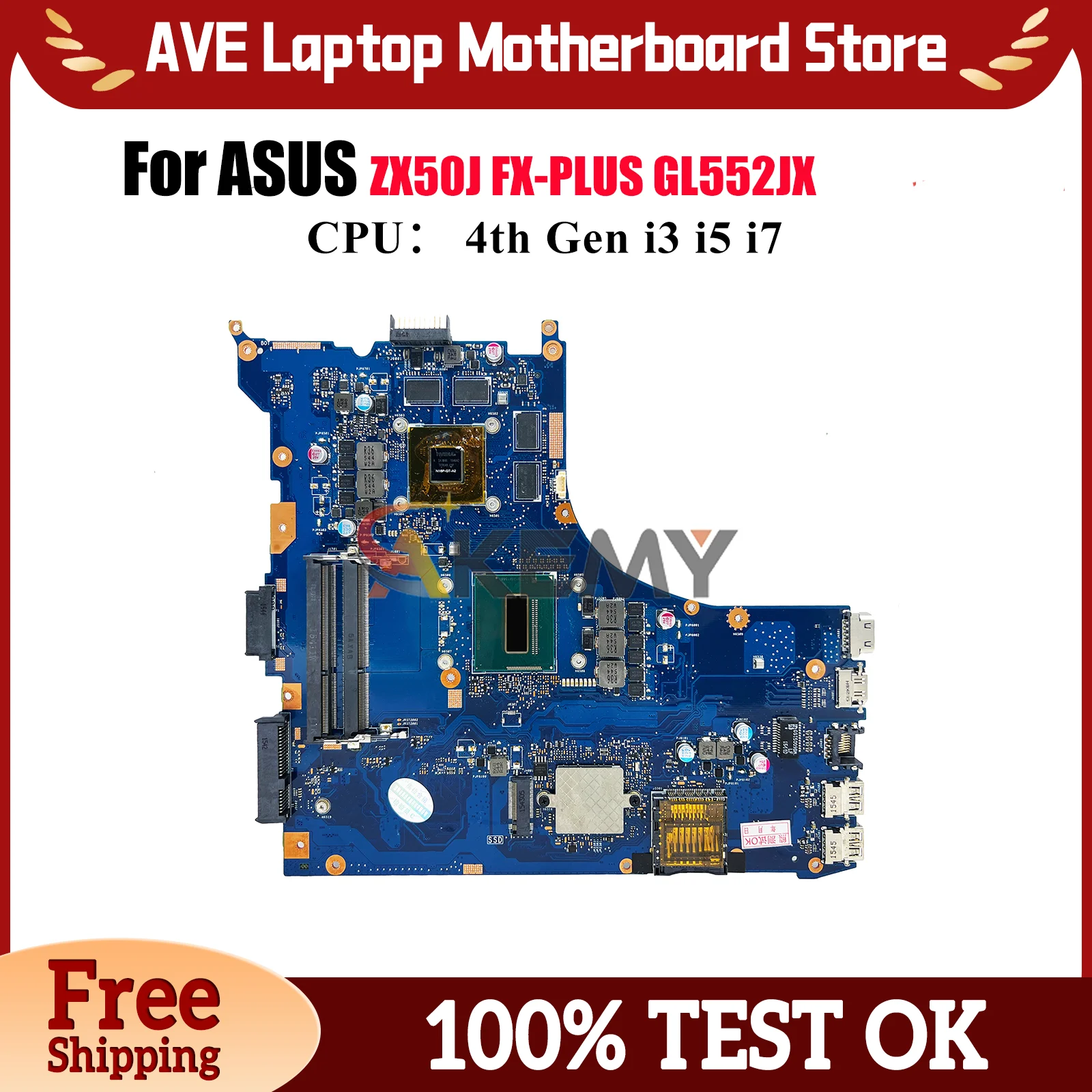 

Материнская плата для ноутбука GL552JX ASUS ROG FX-PLUS ZX50J GL552J GL552JX, материнская плата для ноутбука с процессором i3 i5 i7, тест ОК, быстрая доставка