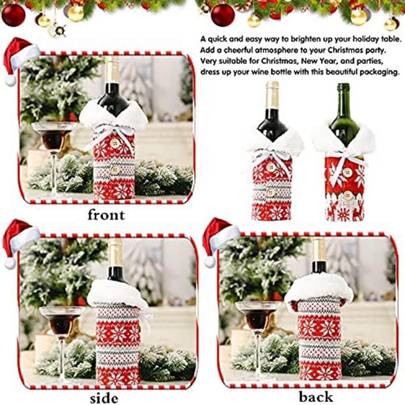 2 PCS Christmas Wine Bottle Bag,Xmas Wine Bottle Bags Cloth Wine Bottle Dress Decor Perfect Bottle Decor For Christmas Table