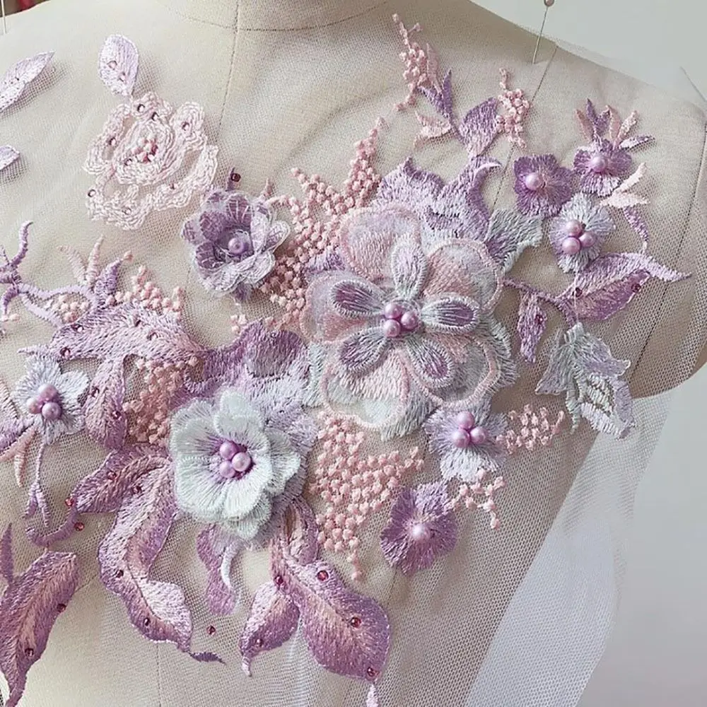 Fashion Elegant Colorful Sequined Embroidery Patches 3D Flower DIY Embroidered Floral Patches Clothing Applique Stage Costumes
