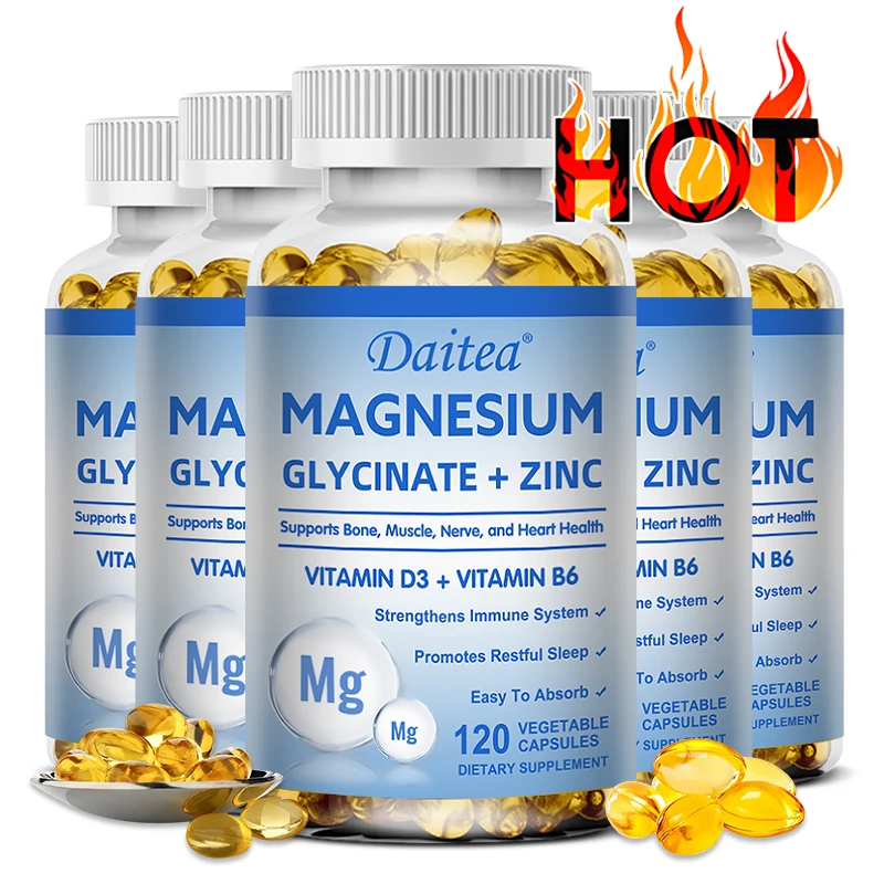 Magnesium + Zinc with Vitamin D3 and Vitamin B6 - Promotes Healthy Bones and Teeth, Heart, Nerve and Muscle Function, Non-GMO