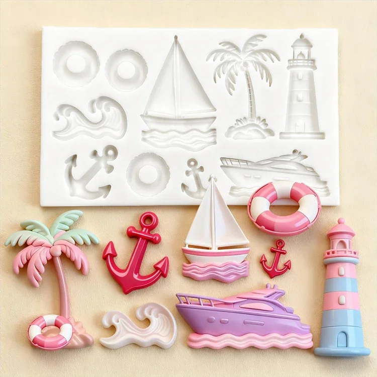 

Nautical Series Silicone Molds Sailboat Crab Turtle Coconut Tree Fondant Candy Chocolate Mould Cake Decoration Accessories