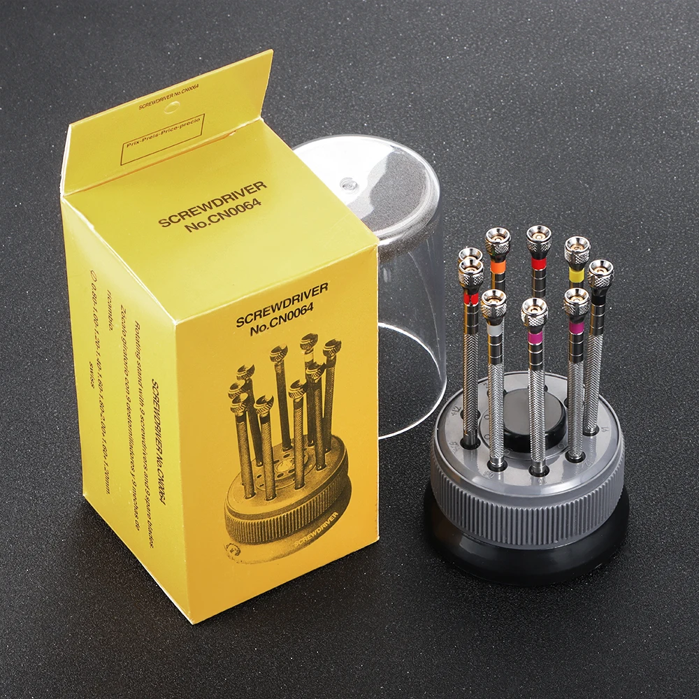 9PCS Screwdrivers Set Watch Repair Tool Screwdriver Set with Rotating Base Steel Screwdriver 5978 for Watch and Glasses Repair image 6