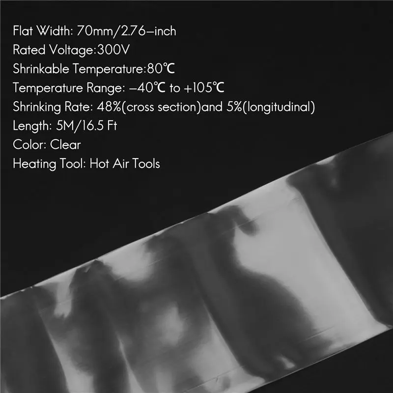 AB33-5X Pvc Heat Shrink Tubing Tube 70Mm For 4 X 18650 Shrink Film 5M Clear 3