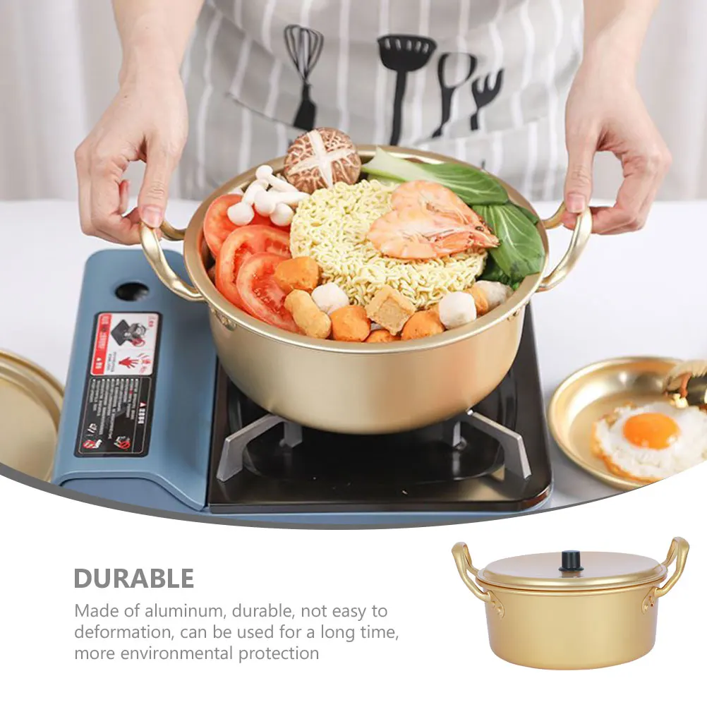 

Aluminum Ramen Double Handle Small Soup Pot Quick Heating Noodle Cooking Tool Reusable Instant Noodles Pot With Lid