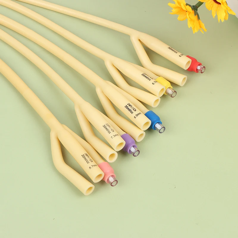 1 Pcs 3 Way Medical Balloon Latex Foley Catheter Silicone Coating Urine Tube Male