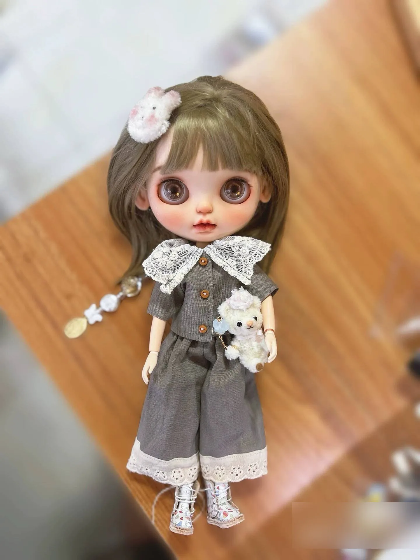 ชุดตุ๊กตาสไตล์วินเทจ2ชิ้นเสื้อลูกไม้/กางเกง1/6 30ซม. (เหมาะสำหรับ pullip Ob22/24/26, licca)