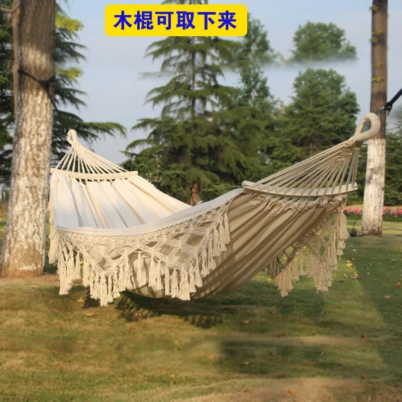 Internet celebrity fringed hammock outdoor swing anti-rollover indoor home outdoor camping dormitory adult double canvas white