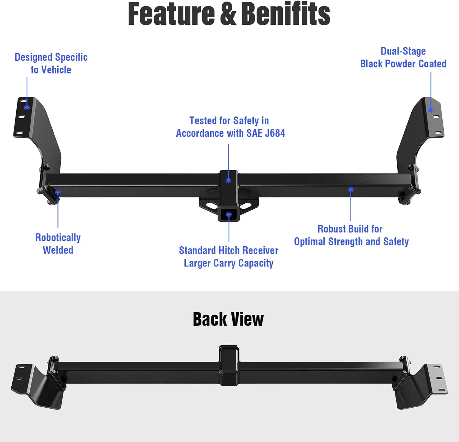 Trailer Towing for Honda Odyssey 1999 - 2017, Metal, No Color Mentioned, Compatible with 2 - inch Hitch and Cover Included