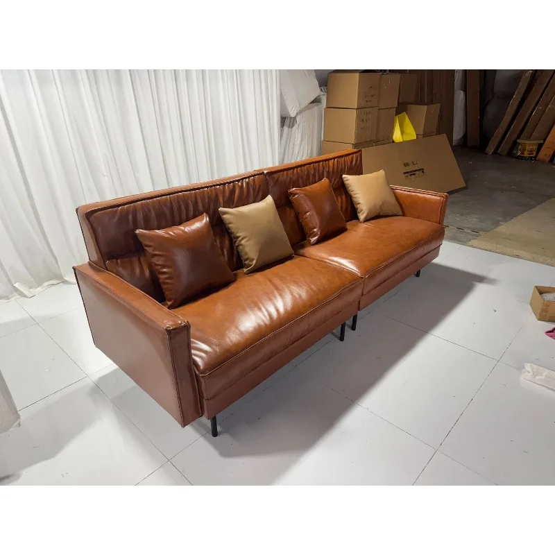American retro style sofa, caramel bright oil wax cowhide first layer cowhide sofa
