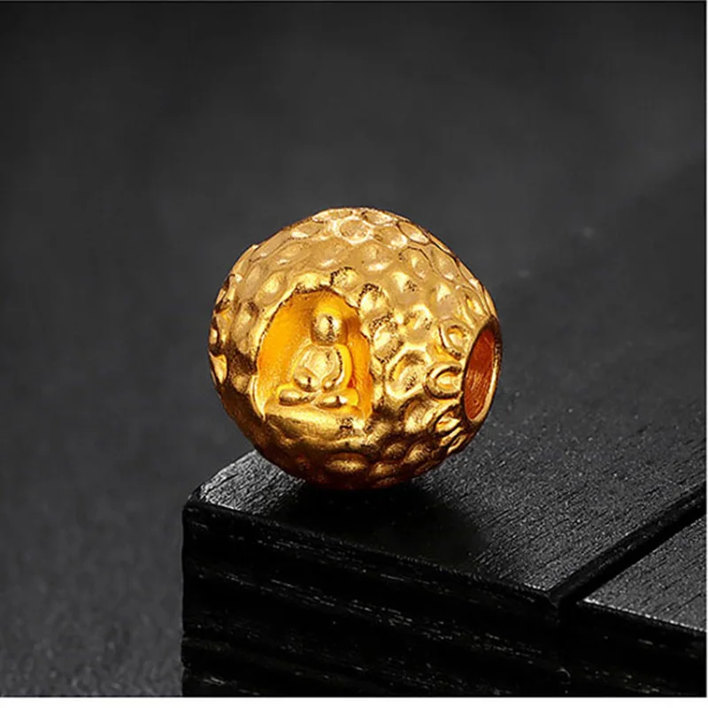 1pcs Real 24K Yellow Gold Pendant 3D Hard Gold Formless Buddha Lucky Gold Bead Bless Buddha Round Bead Pendant 12mm