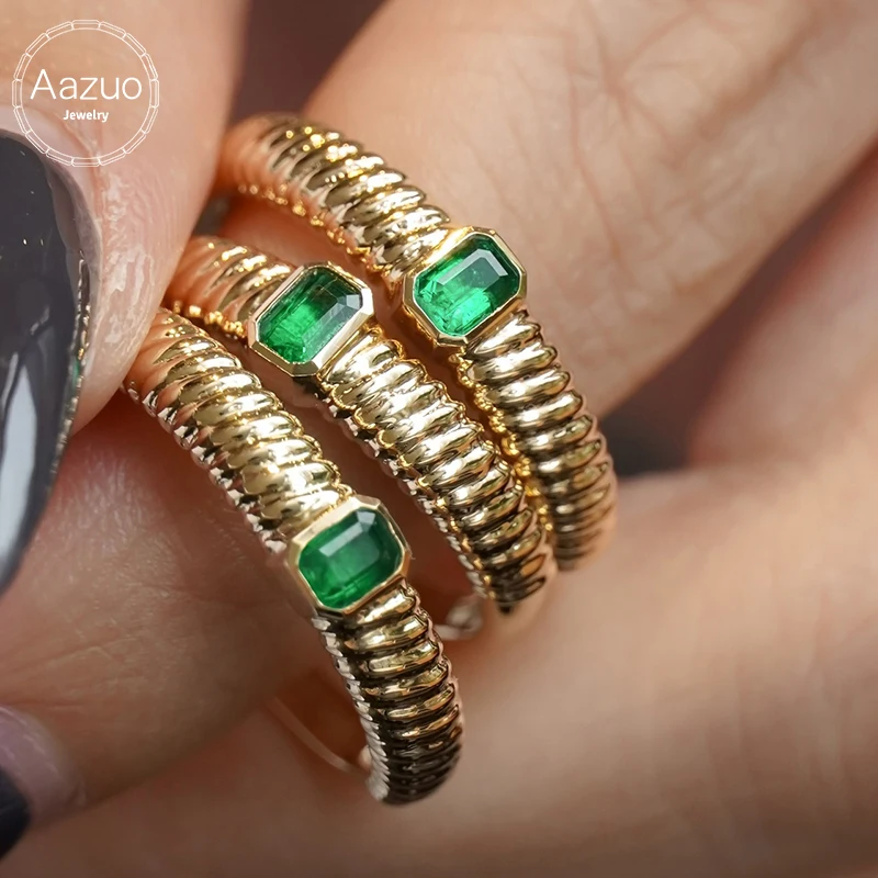 

Aazuo 18K Yellow Gold Natural Emerald Square Shape Classic Rin For Women Girls Senior Banquet Party Jewelry Accessory Au750