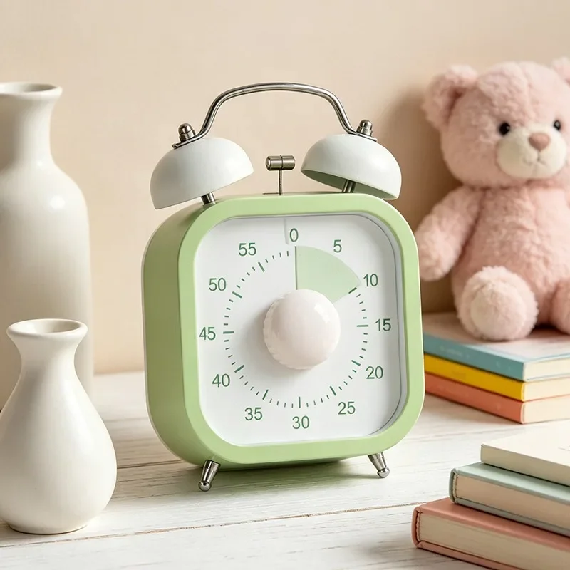 Korean Cute Cartoon Colorful Plastics Timer Large Bell Multi-functional Kitchen Timer Time Management Work and Study Countdown