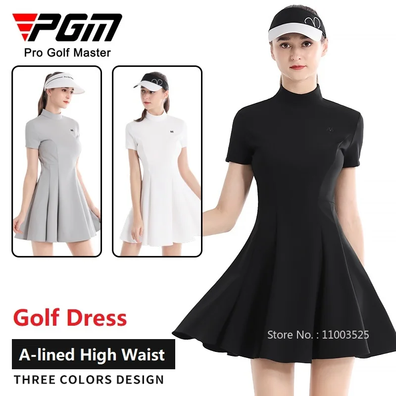 

Pgm Women Summer Tennis Golf Dress High Waist Short Sleeve Skater Dresses Ladies Slim Back Zipper Skirts Golf Apparel S-XL