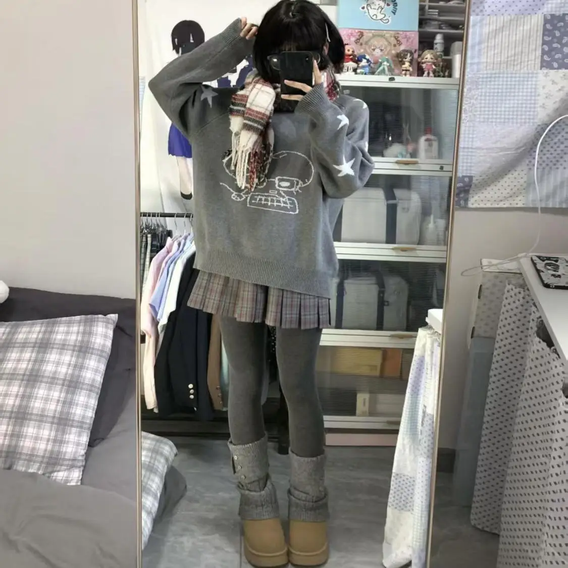 

Adorable American Retro Subculture Knitted Sweater Women's Autumn Winter Star Embroidery Y2K Oversize Long Sve Top