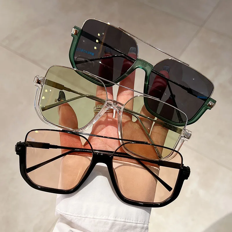 

Ruiao Fashion Vintage Big Square Sunglasses Half Metal Frame UV400 Sun Shades Women Men Trendy Brand Design Sun Glasses Eyewear