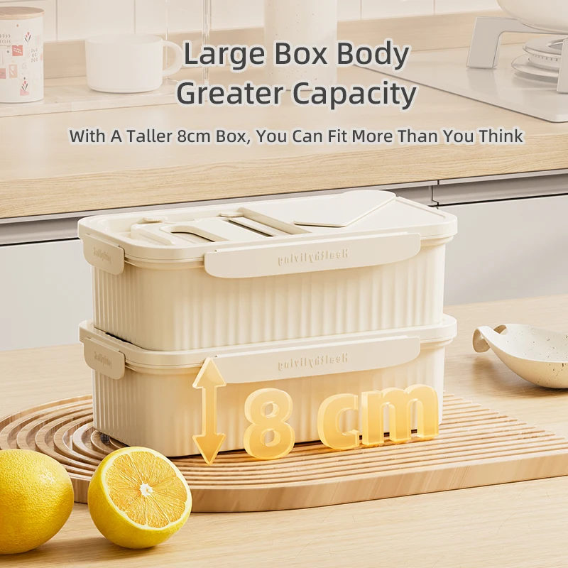 Kimchi Box, Kitchen Preservation Box, Sealed Storage Box, Large Capacity Cutting Box, Multifunctional Storage Box, Cream Color