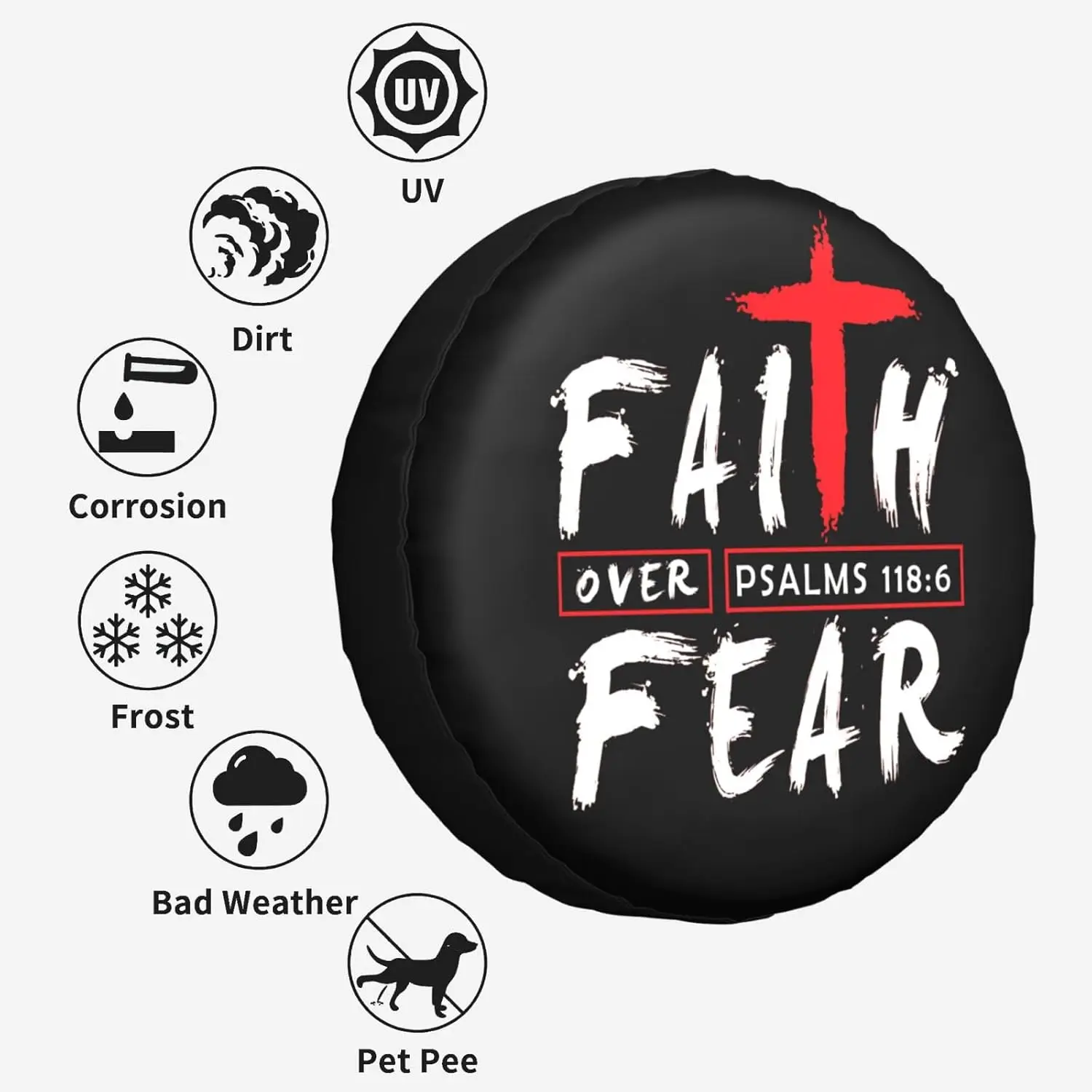 Gesù Cristo Fede cristiana sulla paura Copertura per ruota di scorta Protezione solare resistente alle intemperie Copertura per pneumatici per ruote Rimorchi universali per camper