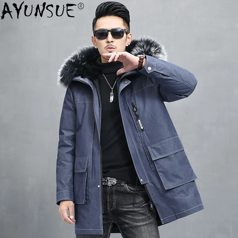 Winter Real Rabbit Fur Liner Coat Men 2021 Warm Hooded Raccoon Collar Parkas Male Casual Jacket Abrigo Hombre Gxy776