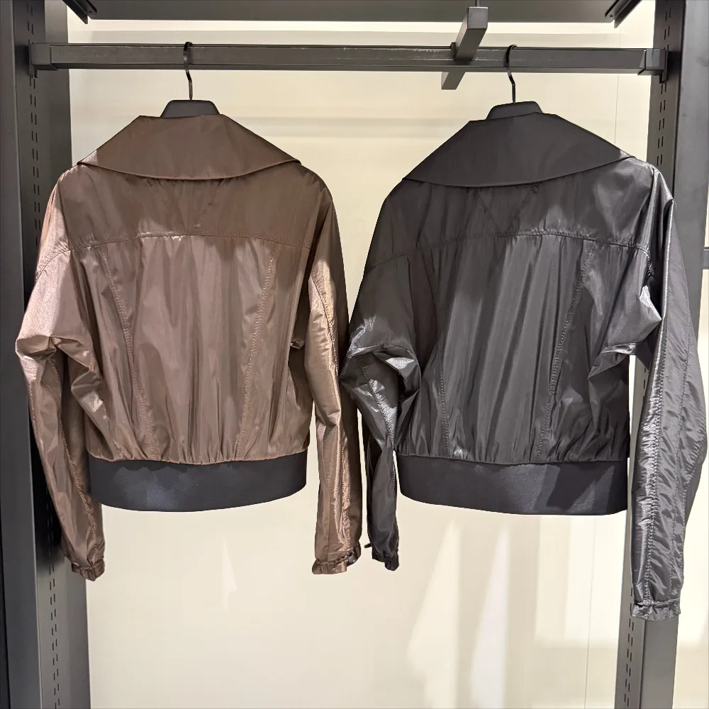 Women's Golf Cropped Jacket 2026 Fall New Korean Style Oversized Lapel Zip-Up Statement Chic Windproof Breathable Soft UV Daily