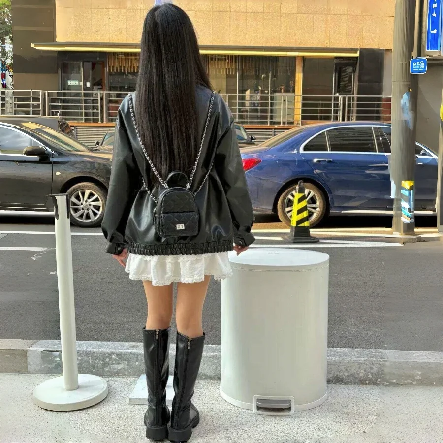 Women Mini Quilted Backpack PU Leather Rhombus Chain Shoulder Bag Versatile Small Crossbody Handbag For Daily Casual Use