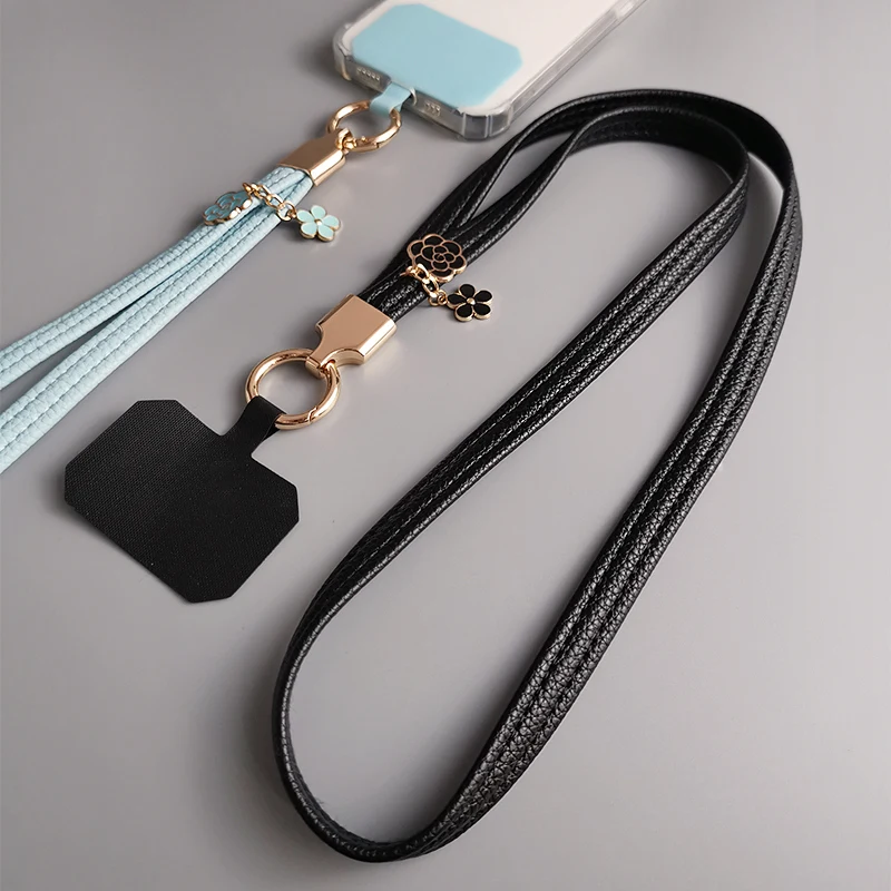 

Женский шнурок с длинным воротником, стильный маленький кожаный ремешок с цветочным узором Личи, зажим для задней панели телефона