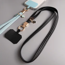 Mobile Phone Lanyard Long Neck Style Small Flower Lychee Pattern Leather Strap Back Strap Clip Style Phone Universal Lanyard