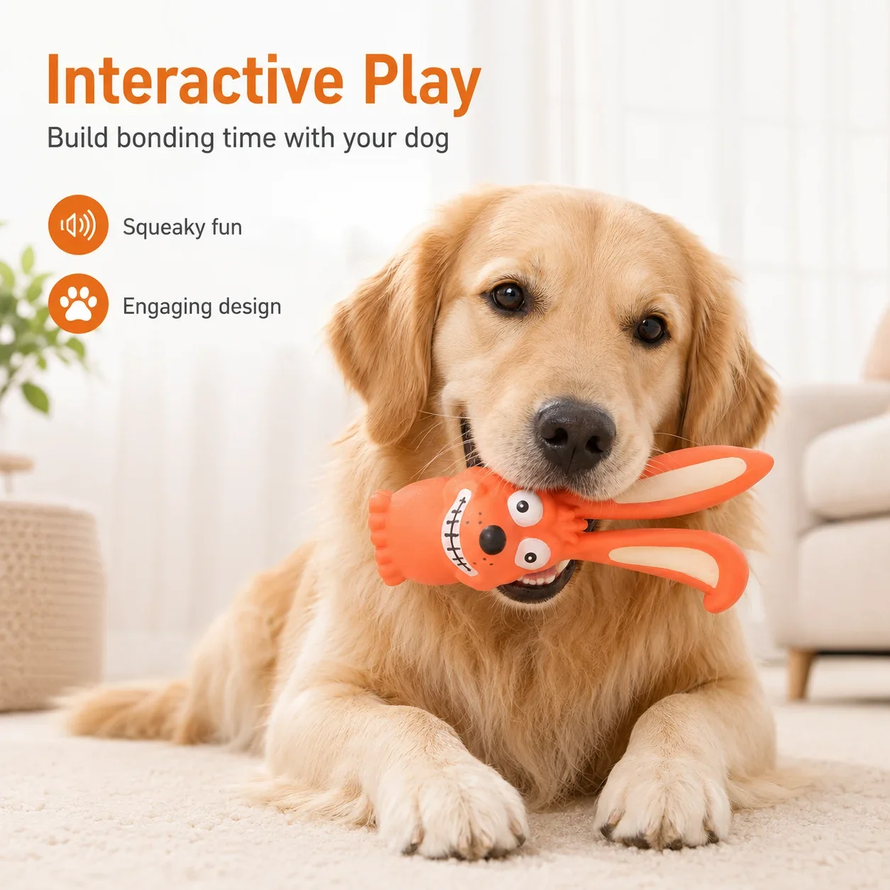 Latex Playful Rabbit Squeaky Toy, Durable Chew Resistant Toy, Interactive Boredom Relief Dog Toy