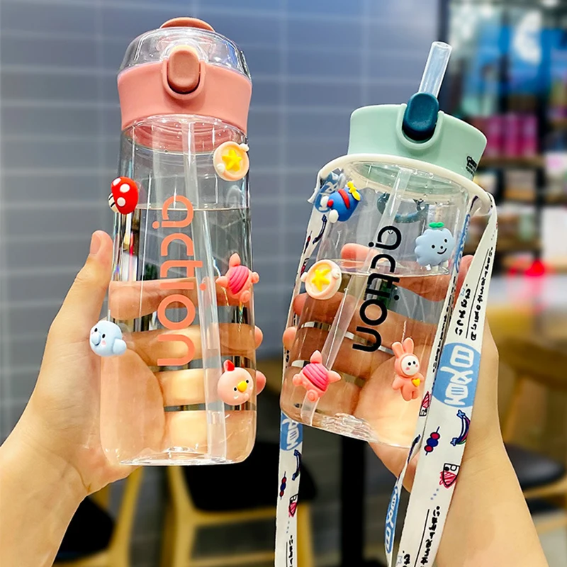 Outdoor Sport Drinking Kettle Cute Water Bottle For Girl 450/600ml Tumbler With Straw Simple Travel Mug Kids Portable Kawaii Cup