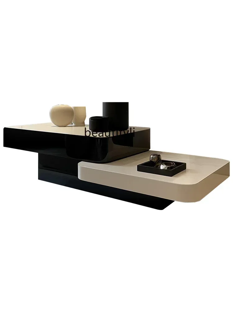 

yh Black and White Tea Table Height Living Room Home Tea Table Stone Plate Italian Minimalist Tea Table