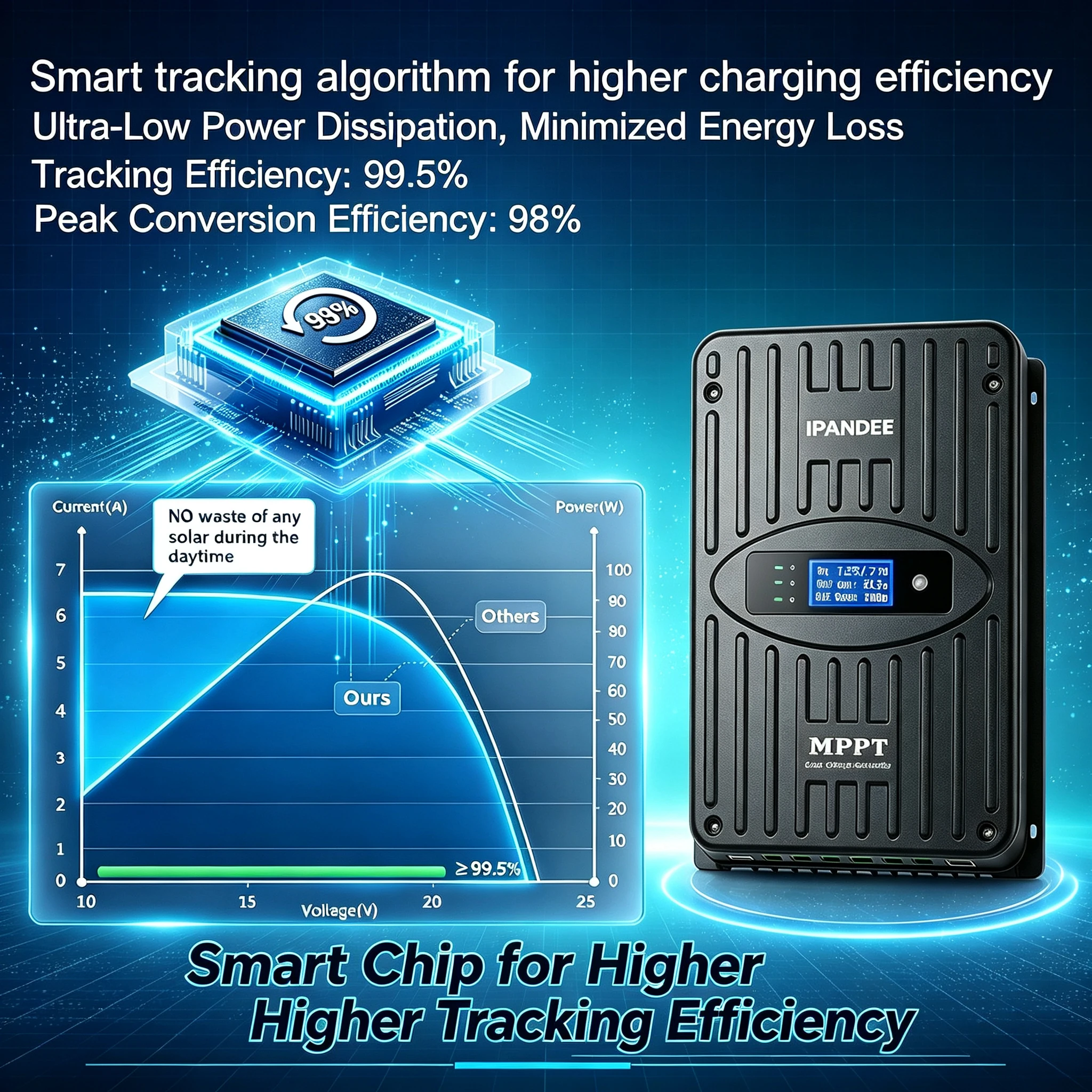 Ipandee Solar Charge Controller 60A 150V MPPT 12V/24V Auto Solar Charger, APP PC Monitoring for Lead-acid, AGM, Gel, Lithium Ect
