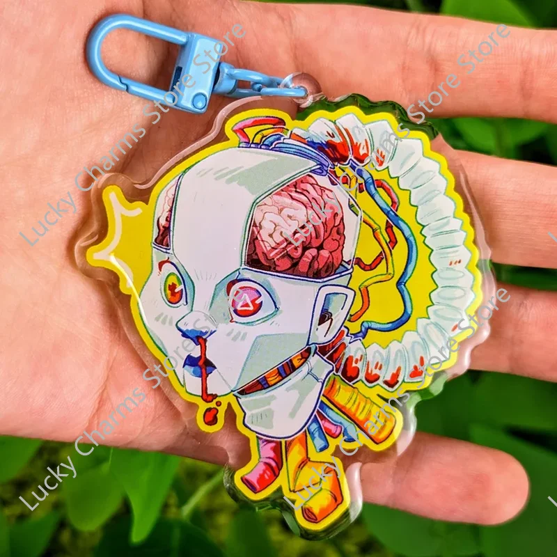 eird Cyber Robot Brain Acrylic Bag Charm Trippy Sci-Fi Cartoon Figure Gothic Backpack Hanging Ornament Accessory