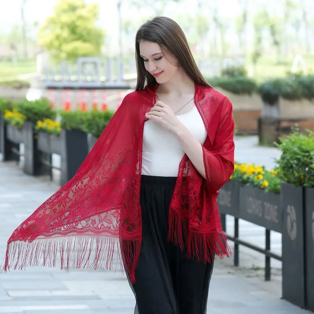 Elegant Dress Shawl Sunscreen Shawl For Female Wraps Hair Scarves Cheongsam Shawl Beach Yarn Women Scarf Lace Scarf Bride Shawl