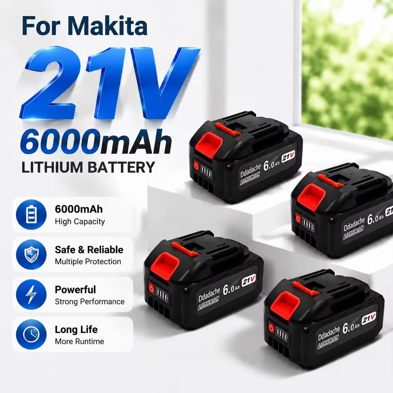 Image of Ersetzen Sie die Batterie durch eine 6,0Ah Hochleistungs-Schnelllade-18650-Lithium-Ionen-Batterie, kompatibel mit Makita 18V 21V Elektrowerkzeug-Ersatzbatterie.