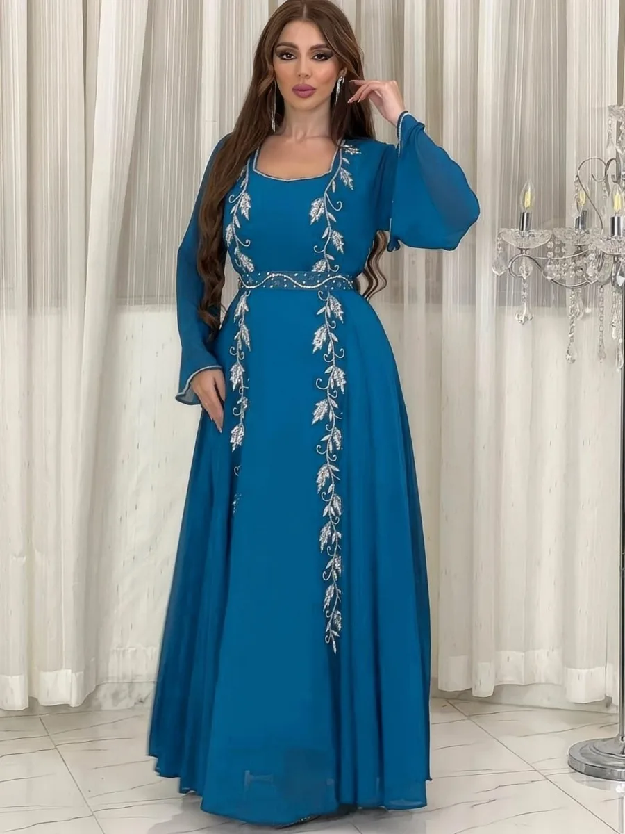 Vestido de fiesta musulmán Eid para mujer, Abaya bordada con lentejuelas, Ramadán, Abayas con cordones, caftán islámico, túnica larga modesta árabe de Dubái, 2024