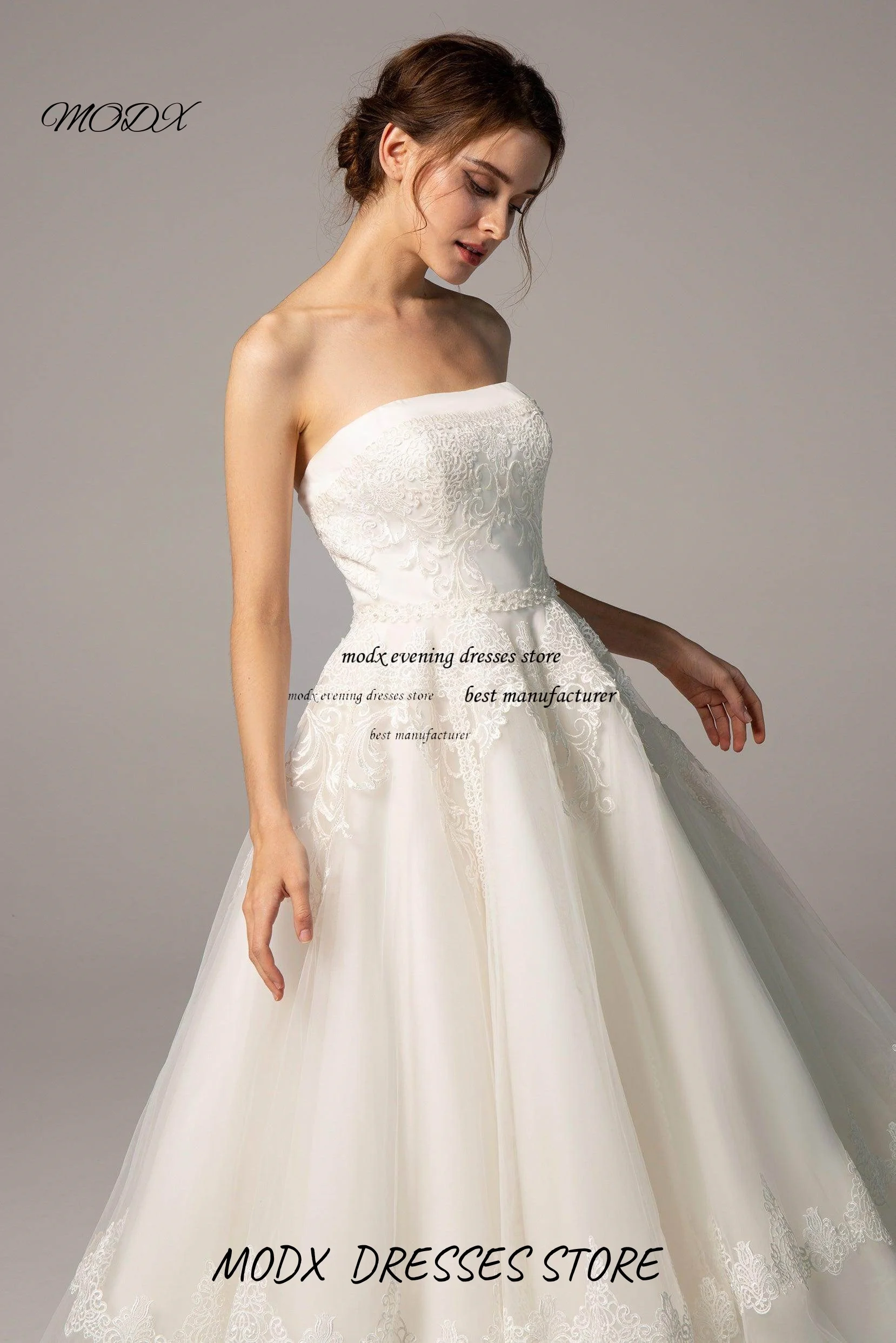 MODX Personalizzato Senza Spalline Glitter Principessa Una linea Abiti da Sposa Donna Senza Maniche Fiori 3D Sposa Abito da Sposa Sexy Vestido