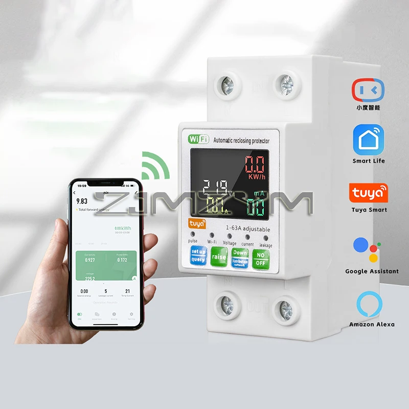 

WiFi Intelligent Circuit Breaker Backlit Single-Phase Energy Meter Auto-Reclosing Protector with LCD Display Remote Control