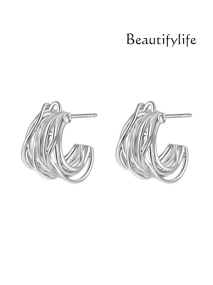 Multi-layer line c-shaped stud earrings for  niche minimalist personality high sense of fashion temperament, personalized