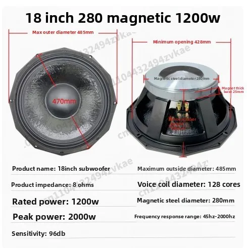 18Inch PA Loudspeaker, 280 Magnet 5Inch Voice Coil Double Spiders, High Power Subwoofer with Mirror Chrome T-Yoke, Profes