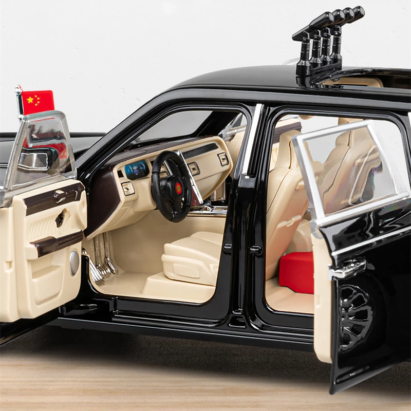 1/24 HONGQI L9 Alloy Limousine Luxy Car Model Diecasts Metal Parade Vehicles Car Model Simulation Sound and Light Kids Toys Gift