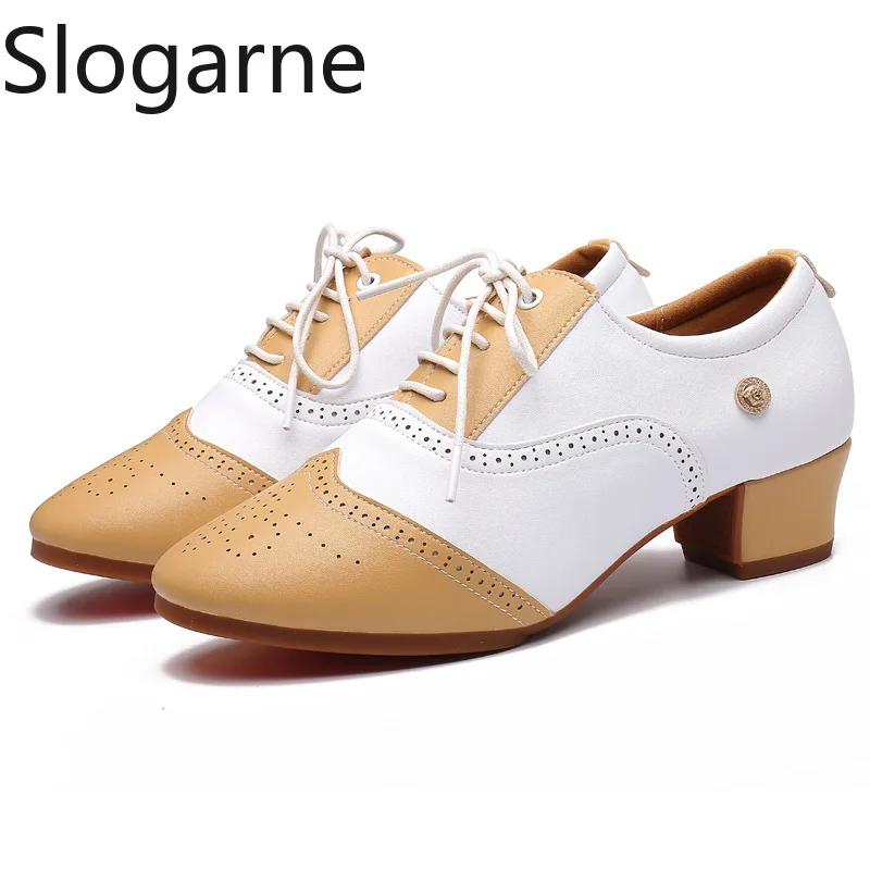 Women Leather Shoes Elegant Pumps Ladies Jazz Latin Ballroom Dance Shoes Soft Rubber Sole Stage Footwear Sports Casual Sneakers
