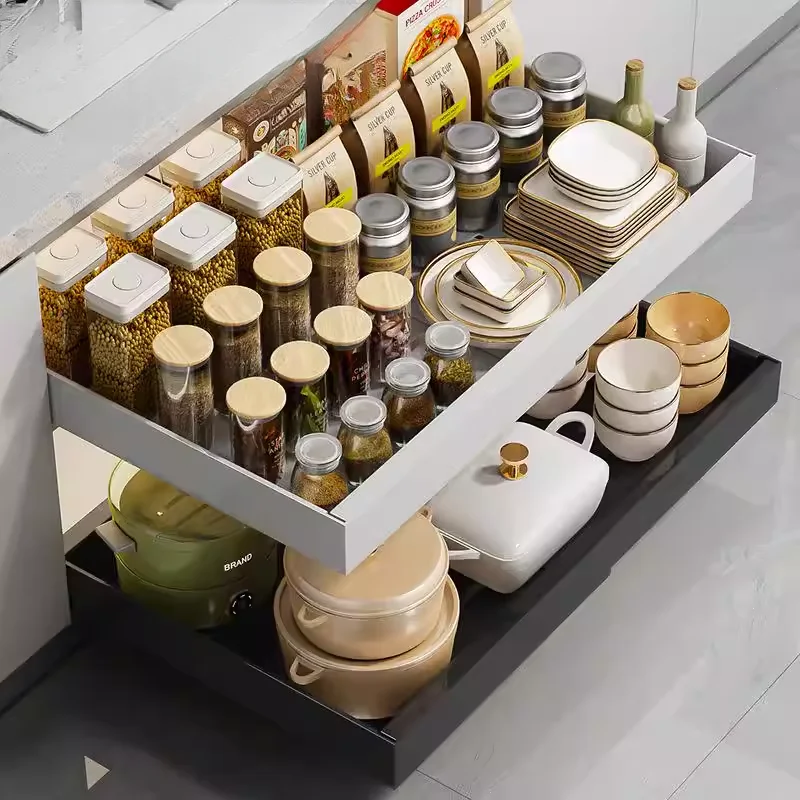 

Bla White Metal Retractable Cabinet Silent Tee Slide Tras Overall Kitchen Cabinet Upade Kitchen Storage Ra