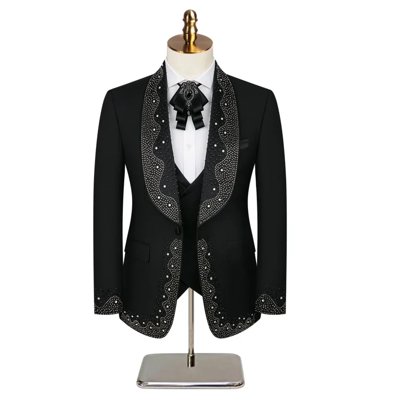 

Modern Men High Quality Business Suits 2Pieces Blazer Pants Hot Fix Shawl Lapel One Button Tuxedo Man Office Clothing Customized
