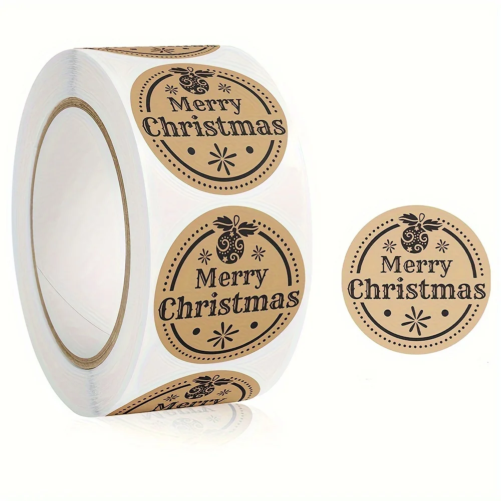 500 قطعة/لفة ملصقات عيد ميلاد سعيد احتفالية بتصميم ندفة الثلج - ملصقات ورقية مستديرة لامعة لبطاقات تغليف الهدايا والمظاريف