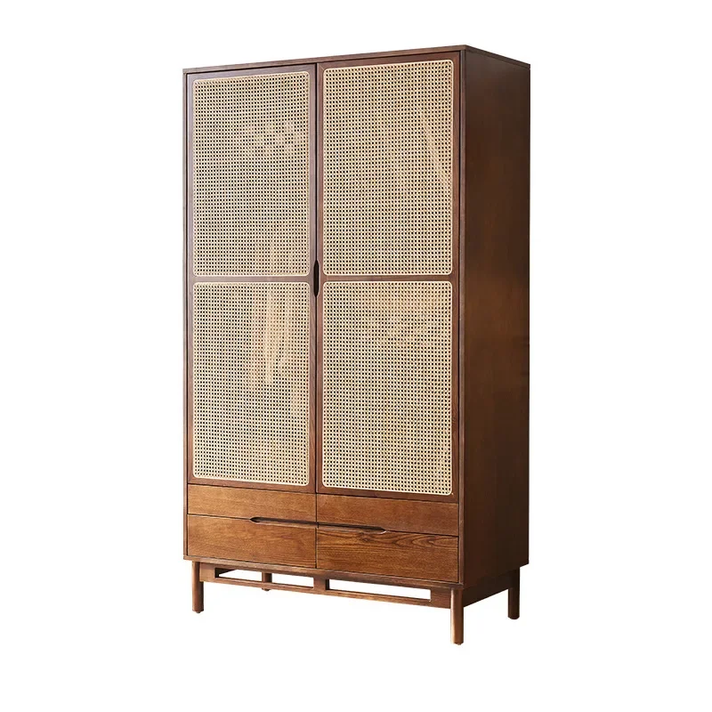 Nordic rattan bed and breakfast hotel bedroom double door locker home designer double door wardrobe