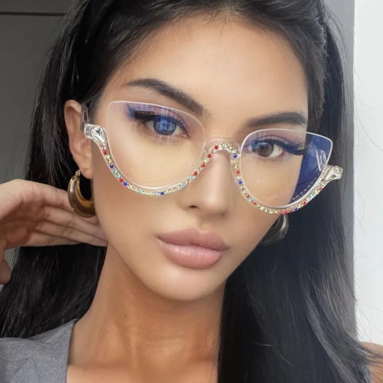 Anti Blue Light Half Frame Diamond Inlaid Flat Mirror 2026 New European and American Personalized Retro Optical Mirror Fashion