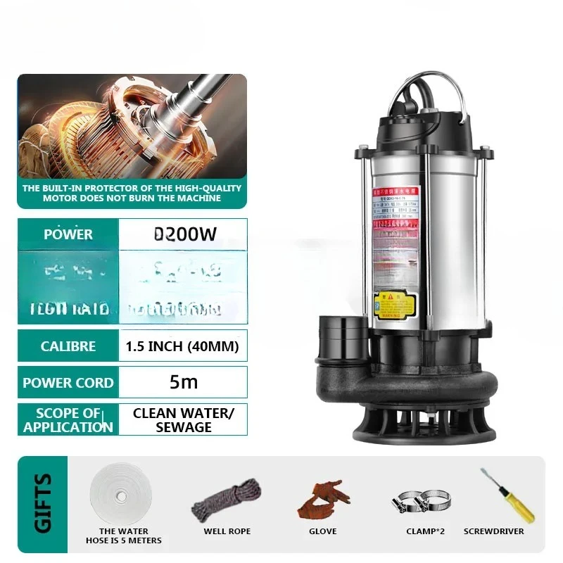 Small Household Submersible Pump Septic Tank 220V Feces Pumping Mud Sewage Pump Cutting Sewage Pump