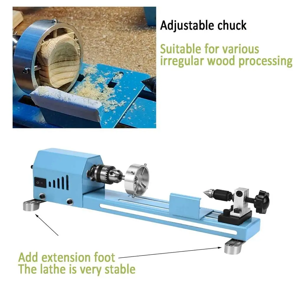 Multi-Purpose Mini Wood Lathe Kit with High Torque Motor DIY Woodworking Tool Turning Cutting Grinding Polishing Professional