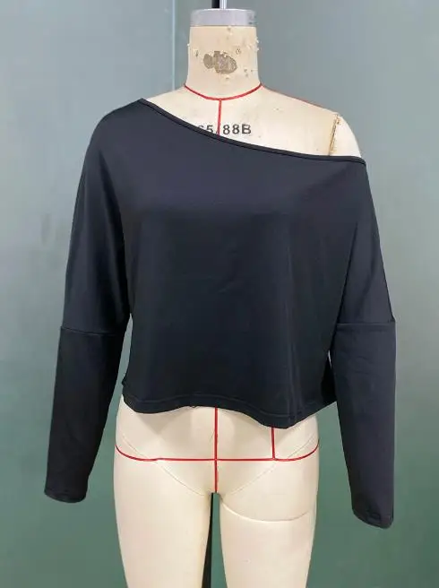 

2025 Autumn New Fashion Cross Shoulder Long Sleeve T-Shirt Temperament Commuting Women's Casual Off Shoulder Loose Top