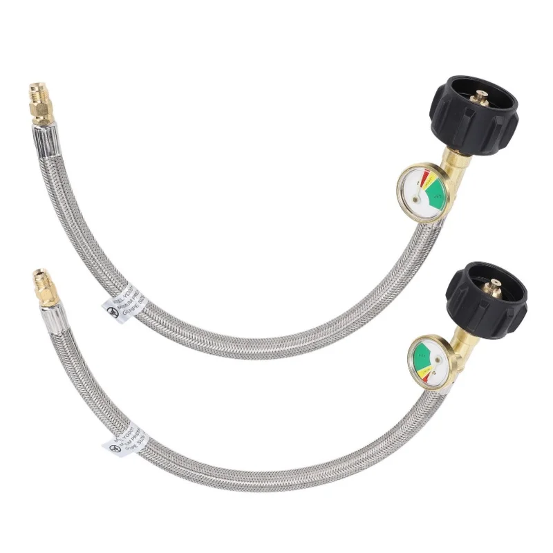 

2 шт. шлангов для автодомов с манометром, 1/4 дюйма, наружная резьба NPT, тип QCC 1, входное давление 350 PSIG, 15 дюймов, из нержавеющей стали, для кемпинга, пикников и активного отдыха